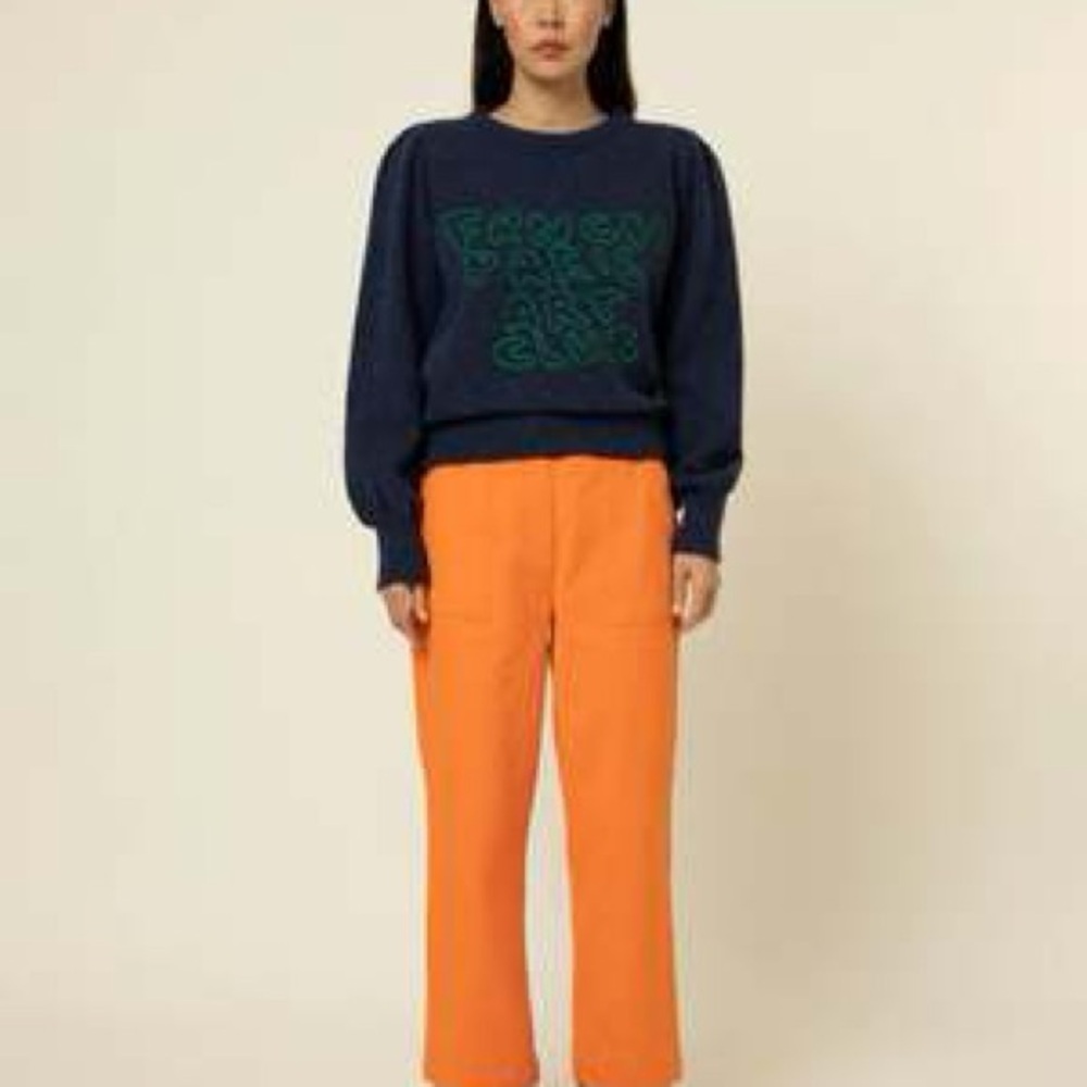 FRNCH Navy and Green Art Club Sweater - Picture 2 of 10